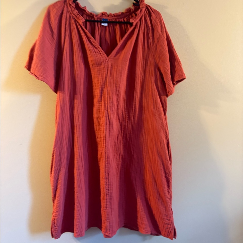 Old Navy Orange Relaxed Ruffled Tunic Dress